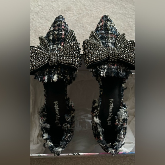 Jeffrey Campbell Valenti Embellished Tweed Bow Loafers 7 - Picture 2 of 6